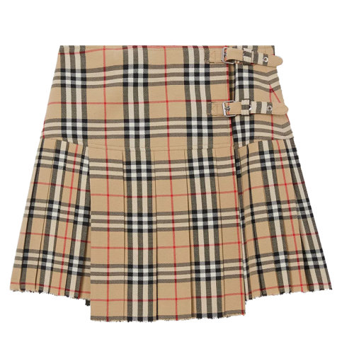 BURBERRY/博柏利  女士米色復(fù)古格紋羊毛蘇格蘭短裙80258321