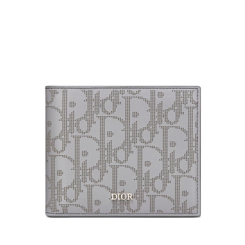DIOR/迪奧  穿孔工藝灰色Dior Oblique Galaxy八卡槽小牛皮皮夾錢包2ESBH027VPD_H860