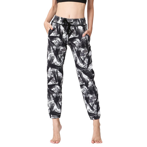 GeleiStory/GeleiStory 跨境潮流印花瑜伽褲女高腰彈力寬松健身褲速干透氣跑步運(yùn)動褲女裝＞女士褲裝＞女運(yùn)動褲