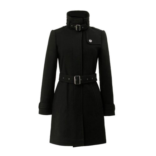 Burberry 巴寶莉 女士黑色羊絨防風(fēng)束帶長(zhǎng)款大衣外套