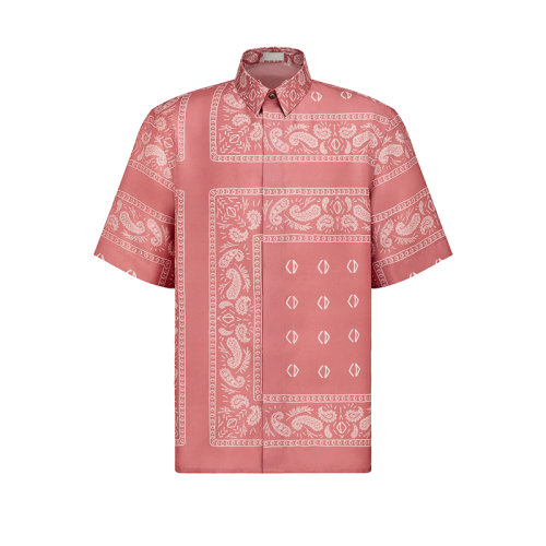 DIOR/迪奧 22年早春新款 男士粉色桑蠶絲斜紋面料飾巾圖案短袖襯衫193C545A5532_C481