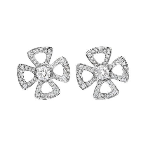 BVLGARI/寶格麗 經(jīng)典Fiorever系列 18K金白金花朵形狀鑲嵌鉆石耳環(huán) 354502