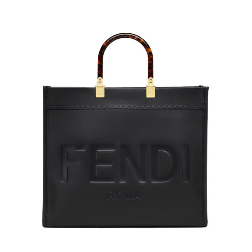 FENDI/芬迪 SUNSHINE系列 黑色皮革飾有機玻璃手柄手提中號購物包 8BH386ABVLF0KUR