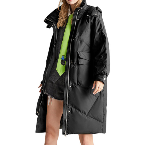 GeleiStory/GeleiStory 2022冬季新款中長(zhǎng)款羽絨服女白鴨絨連帽外套加厚保暖寬松廓形外套 女士羽絨服