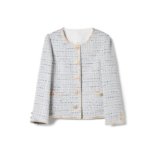 GeleiStory/GeleiStory 春裝外套女新款亮絲粉色氣質(zhì)通勤名媛休閑圓領(lǐng)短外套  女裝＞女士外套＞女士夾克