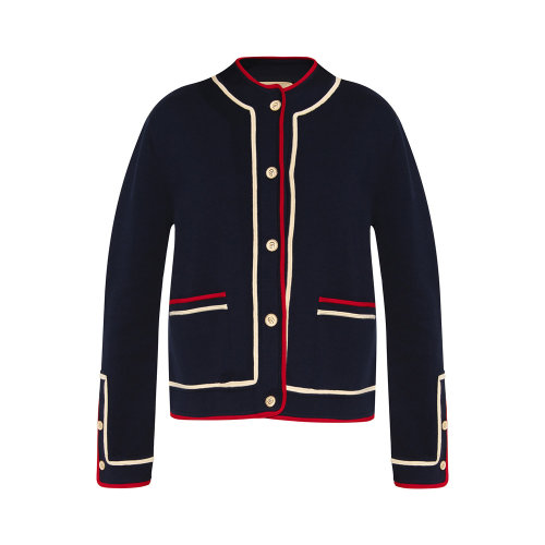 GUCCI/古馳 女士藍色棉質(zhì)混紡桑蠶絲針織衫開衫 658362-XKBSK-4496