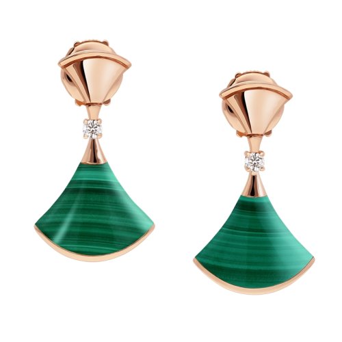 BVLGARI/寶格麗DIVAS'DREAM系列 18K金玫瑰金鑲孔雀石與鉆石 小扇子耳墜 356454