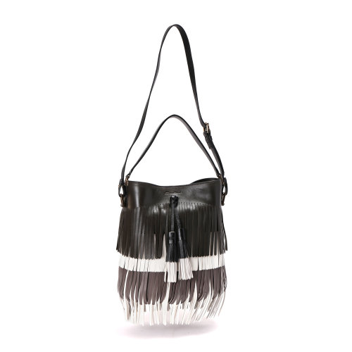 SANTONI(圣東尼) 【寺庫(kù)限量】SANTONI/圣東尼女士小牛皮流蘇單肩包DFBBA1445FO-H4BAV35 黑+棕