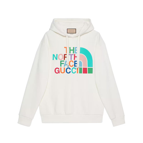 GUCCI/古馳 22秋冬款 The North Face聯(lián)名系列 女士白色純棉飾有彩色印花LOGO圖案連帽運動衫615061XJDYS9095