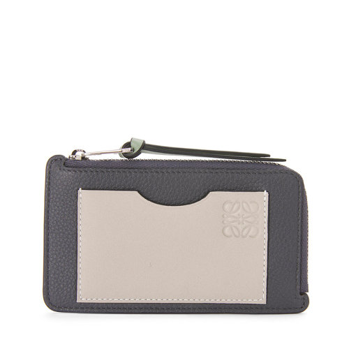 LOEWE/羅意威  女士無煙煤色/幽靈色柔軟粒面小牛皮徽標(biāo)卡包0010593580