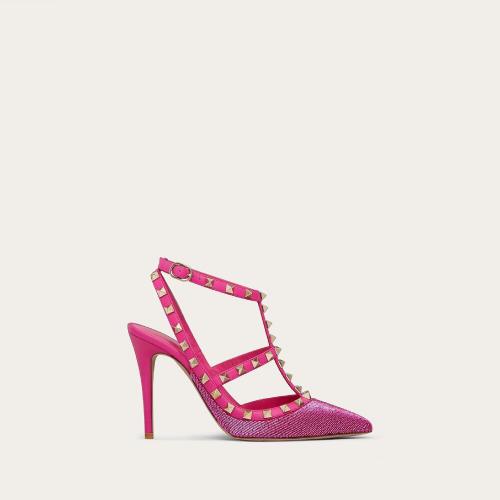  VALENTINO華倫天奴 22年秋冬 女士 高跟涼鞋 ESCARPINS a BRIDES ROCKSTUD EN SATIN A_VEC BRO