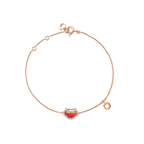 QEELIN/麒麟珠寶 新款YUYI 18K金玫瑰金紅瑪瑙如意于義于逸鑲鉆邊手鏈 YY-BR0002E-RGDRA