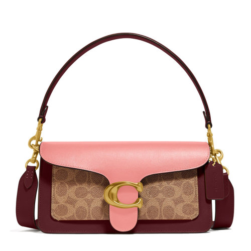 COACH/蔻馳 TABBY系列26女士拼色織物配皮經(jīng)典金屬字母徽標(biāo)雙C紋印花裝飾單肩包斜挎包手提包女包 4606B4SZC