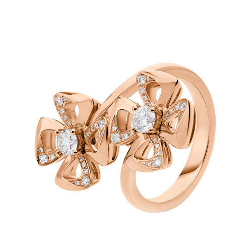 BVLGARI/寶格麗 Fiorever 系列 18克拉玫瑰金鑲嵌鉆石四瓣花朵戒指 357144