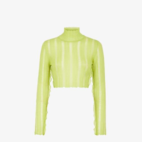  FENDI芬迪 22年秋冬 女士 針織衫 嫩芽綠尼龍和馬海毛毛衣 FZX892AMDEF1J77