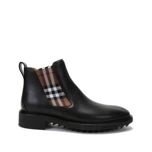 BURBERRY/博柏利 男款牛皮/織物/橡膠杏仁形靴頭靴子短靴切爾西靴Vintage格紋 80452441