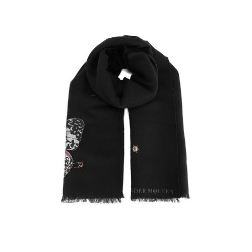 Alexander McQueen/亞歷山大麥昆  男女款骷髏蝴蝶圖案羊毛 圍巾/披肩圍巾 HC0640