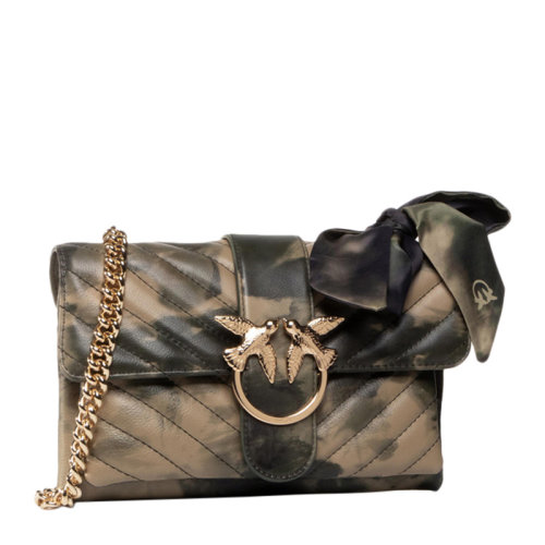 Pinko/品高女士軍綠色拼色蝴蝶結裝飾燕子單肩包斜挎包鏈條包女包1P21PJ-Y679SC2