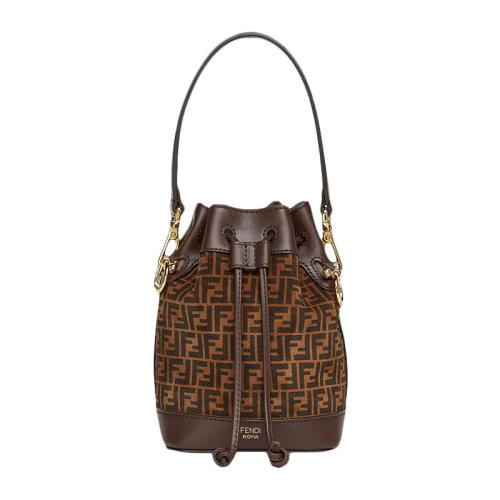 FENDI/芬迪 女士棕色小牛皮Mon Tresor迷你水桶包單肩包斜挎包女包 8BS010-AFIS-F1E3L