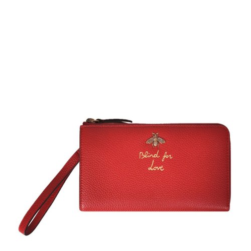 GUCCI/古馳 女士黑色牛皮小蜜蜂燙金字母手拿包晚宴包紅色紅色 紅色紅色