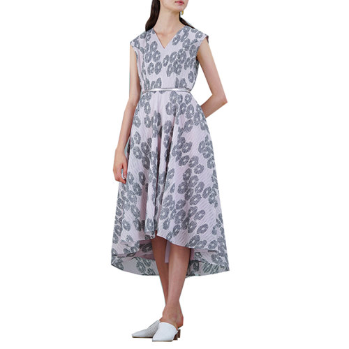 HUI/卉 女士連衣裙20春季新款印花色連衣裙無(wú)袖圓領(lǐng)設(shè)計(jì)中長(zhǎng)裙