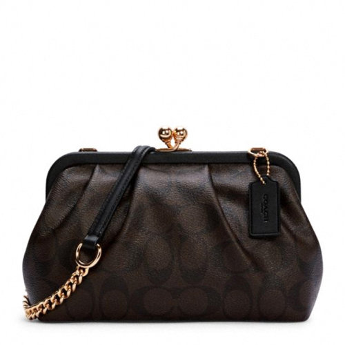 COACH/蔻馳Nora Kisslock系列女士拼色涂層帆布配皮經(jīng)典雙C字母徽標(biāo)裝飾單肩包斜挎包女包 C2876IMSDJ