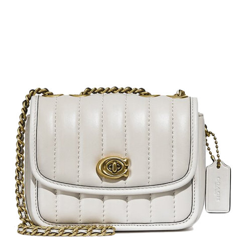 COACH/蔻馳 Madison系列16女士粉筆白色絎縫皮革經(jīng)典金屬C字母徽標(biāo)裝飾旋鎖開合單肩包斜挎包鏈條包女包 4870B4HA