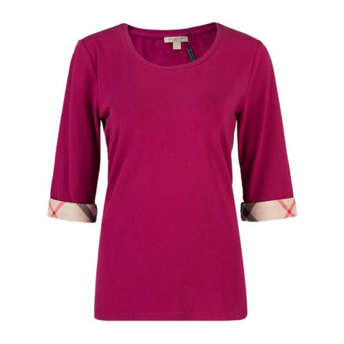  BURBERRY/博柏利 紅色格紋袖口五分袖T恤 38773271 PLFSX