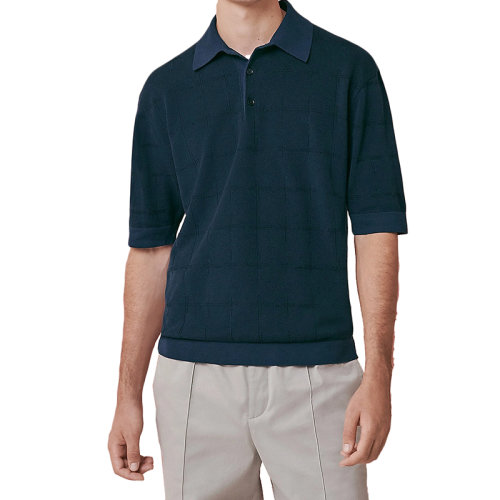 HERMES/愛(ài)馬仕 22年早春新款 男士墨水色純棉“H”型短袖Polo衫H257380HA6CLA