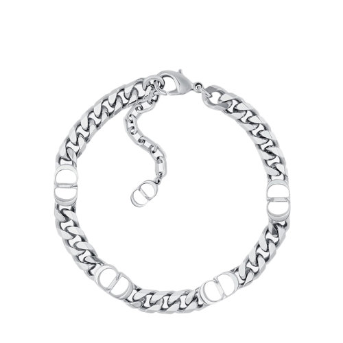 DIOR/迪奧  男士銀色飾面黃銅CD標(biāo)志細(xì)款手鏈B1446HOMMT_D000