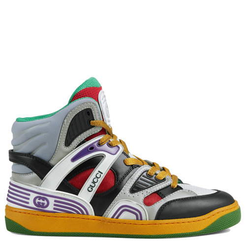 GUCCI/古馳 Gucci Basket球鞋系列  男士彩色混合面料網(wǎng)格和GG橡膠細(xì)節(jié)高幫運動鞋6613032SH901072