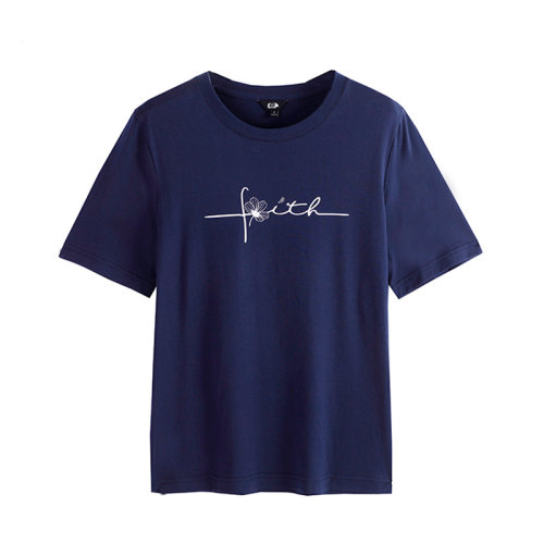 SHOKAY/繡嘉 「尋繹」系列過渡棉圓領(lǐng)格桑花印花女士短袖T恤