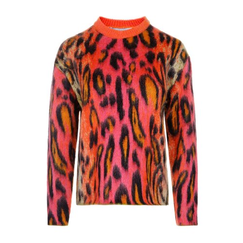 Stella McCartney/斯特拉?麥卡特尼 圓領(lǐng) 長袖 橙紅色混色 豹紋 絨 柔軟 女士 毛衣
