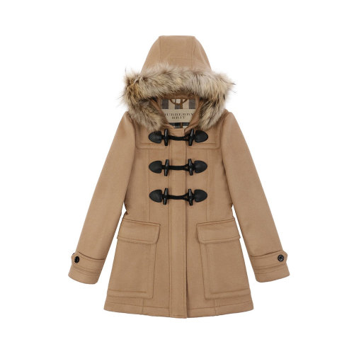 BURBERRY/博柏利 女士棕色羊毛單排牛角扣中長款風衣大衣 3953081