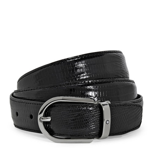 MontBlanc/萬(wàn)寶龍 男士黑色商務(wù)休閑亮面皮革腰帶皮帶 112923