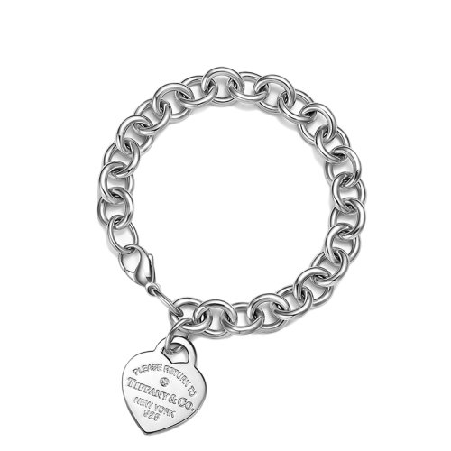 Tiffany & Co./蒂芙尼 Return to Tiffany系列 925純銀鑲嵌鉆石心形吊飾手鏈GRP12059
