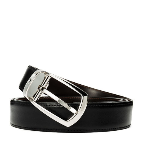 MontBlanc/萬寶龍 男士黑色小牛皮橢圓形針扣皮帶商務(wù)休閑男款腰帶可裁剪 112960