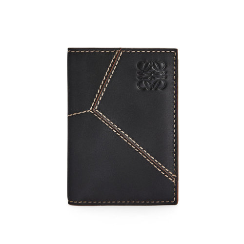 LOEWE/羅意威 Puzzle系列 男士黑色光滑小牛皮拼圖縫制雙折卡片錢包0010472793