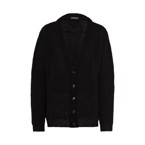 PRADA/普拉達(dá) 22年早春新款 男士黑色設(shè)得蘭羊毛開(kāi)衫UMG103_1Z7F_F0002_S_221