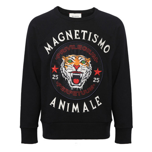  GUCCI/古馳 古琦男裝 虎頭 字母 男士黑色圓領(lǐng)長袖秋冬衛(wèi)衣 497253 X9T49 1082