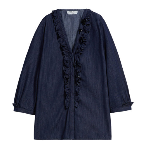 MaxMara/麥絲瑪拉 22年秋冬新款 DENIMS系列 女士夜藍色輕質棉質牛仔中袖襯衫9116042806001