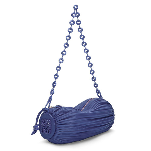 LOEWE/羅意威 22新款 女士深紫釉褶裥納帕小羊皮同色金屬配件兔子吊飾甜甜圈鏈條單肩手提包A912P84X17-8768