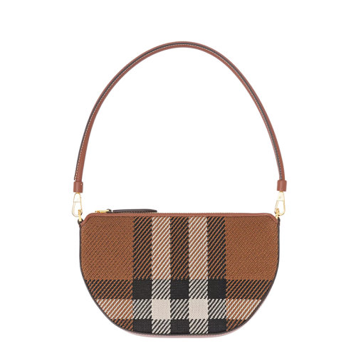 BURBERRY/博柏利 Olympia系列 女士樺木棕色針織格紋弧形曲線肩背手拿包80493011