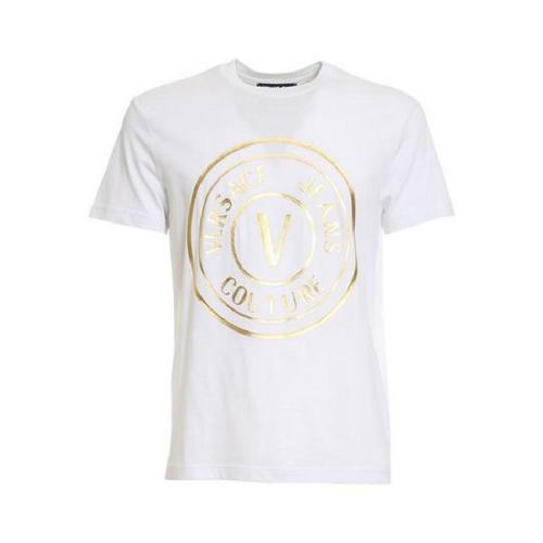  VERSACE JEANS COUTURE JEANS/范思哲 男士白色棉質(zhì)短袖T恤 72GAHT03CJ00T-G03 PLFSX