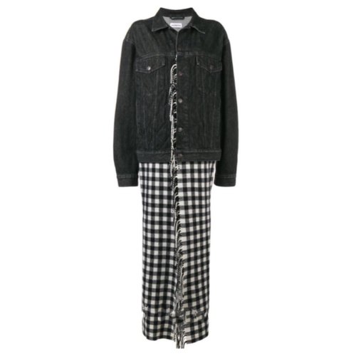 Balenciaga/巴黎世家  限量秀款女士牛仔格紋拼接大衣530744/TXE06