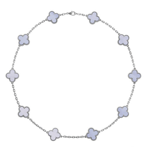 Van Cleef & Arpels/梵克雅寶 經(jīng)典Vintage Alhambra系列 18k金白金鑲玉髓10四葉草項(xiàng)鏈VCARD34800