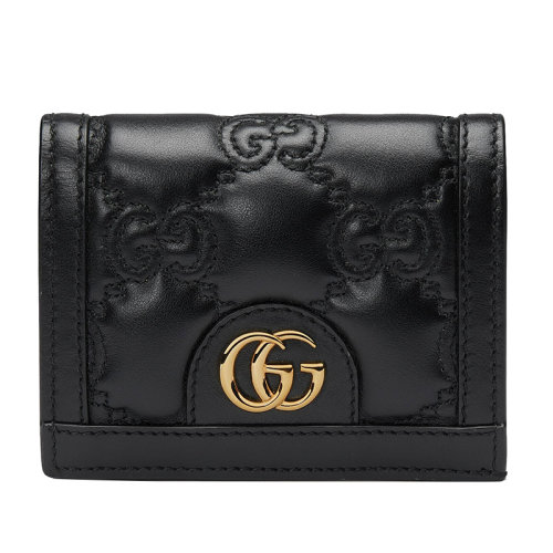 GUCCI/古馳 22新款Matelassé系列 女士黑色老花絎縫皮革金扣雙折拉鏈開合錢包卡包723786UM8IG1000