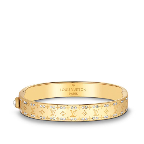 Louis Vuitton/路易威登 22春夏新款NANOGRAM STRASS系列 金色金屬徽標(biāo)刻印鑲嵌仿水晶手鐲M64860