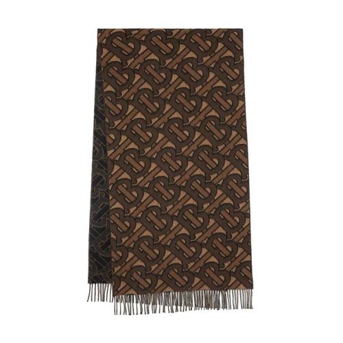 BURBERRY/博柏利 22年早春新款 男女同款深摩卡色純羊絨老花印花流蘇圍巾80192301