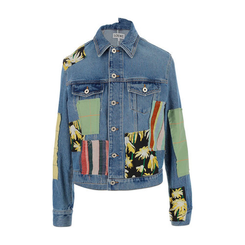 LOEWE/羅意威  潮流時尚 男士藍色棉質(zhì)縫補圖案牛仔夾克外套 S2108191IB-4985